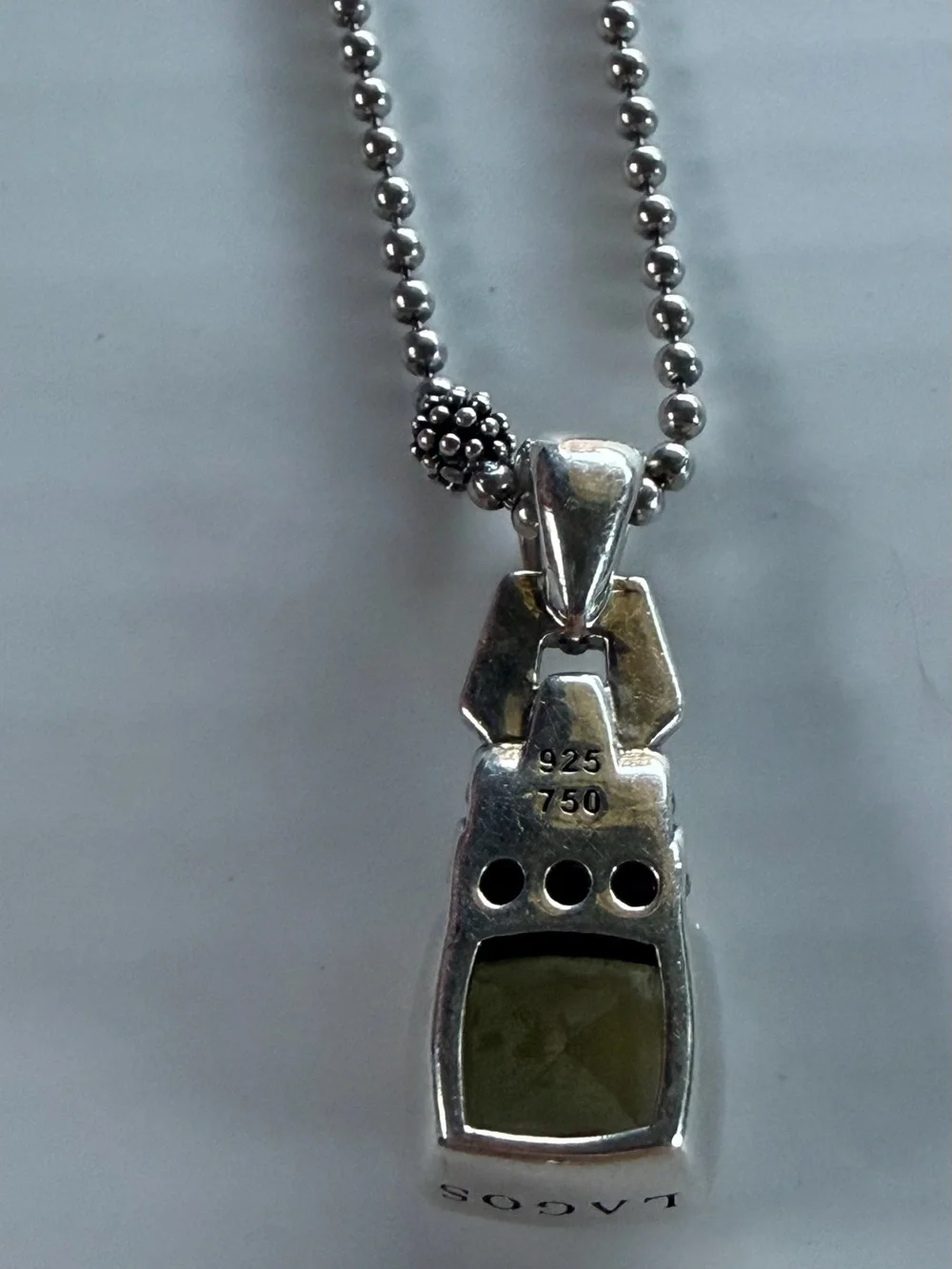 LAGOS 18k and .925 Peridot Caviar Pendant with 18” Silver Chain, HARDLY WORN!
